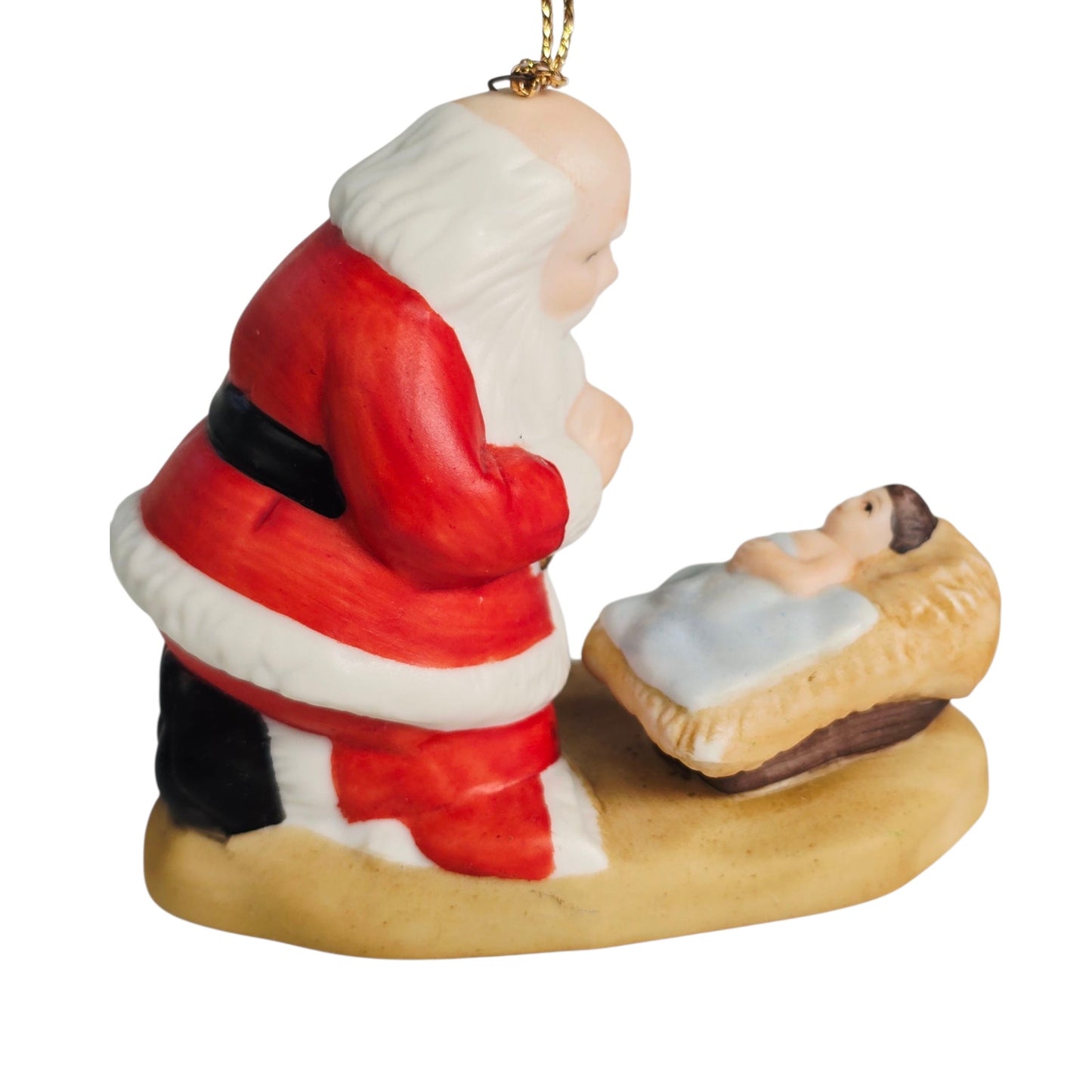 Vtg "The Kneeling Santa" Ornament 1985 by Roman Original Box, Santa & Baby Jesus