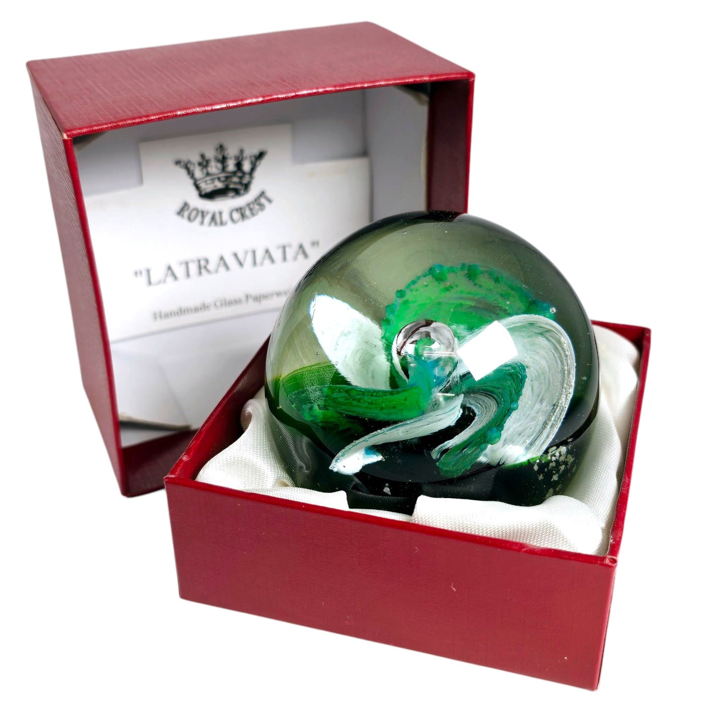 Vintage Royal Crest Latravita Art Glass Paperweight with Box-Brenda