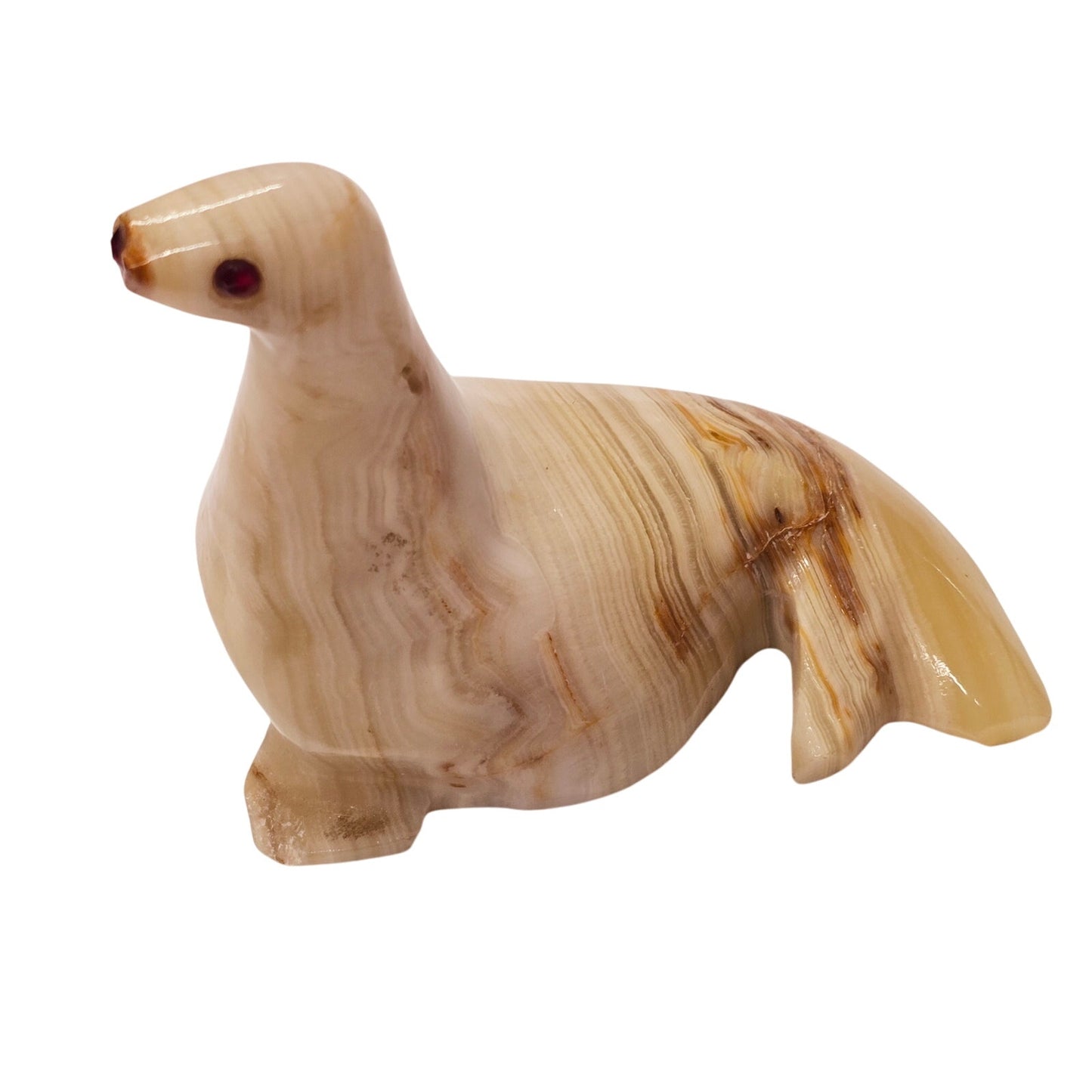 AS IS Hand Carved Onyx Seal Figurine, Vintage Sea Lion Natural Stone