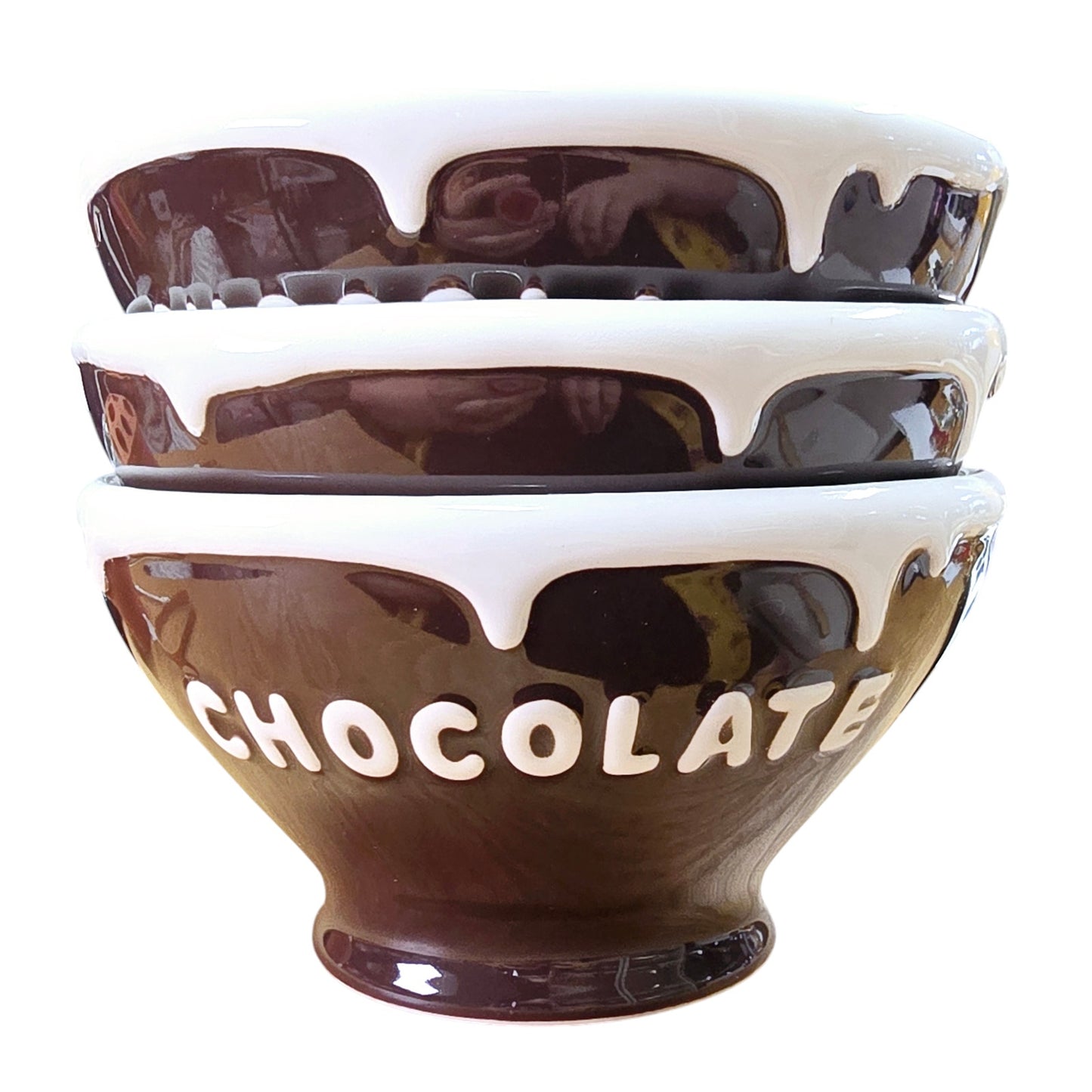 Set of 3 Pottery Barn CHOCOLATE Ice Cream Dessert Bowls, Sundae Toppings Serving Bowls