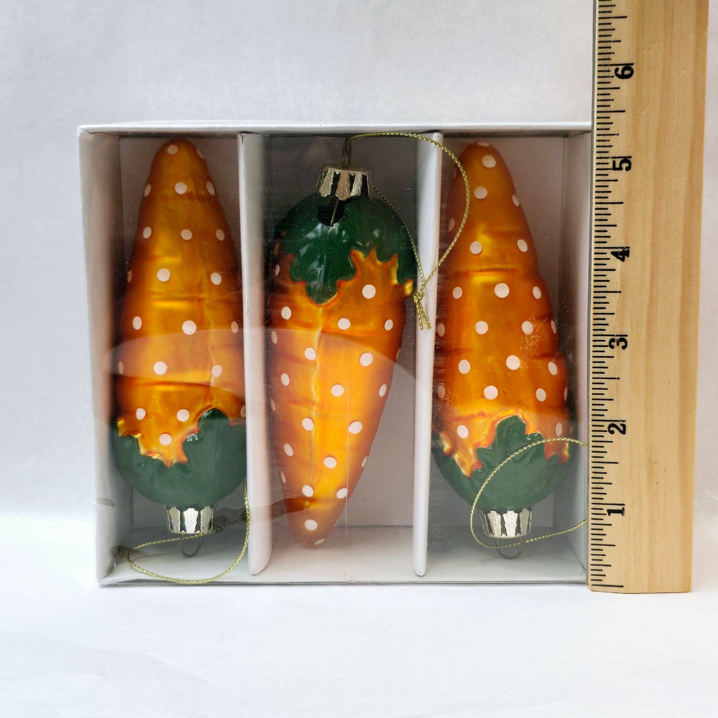 AS IS Set of 3 Blown Glass Carrot Ornaments, FLAW