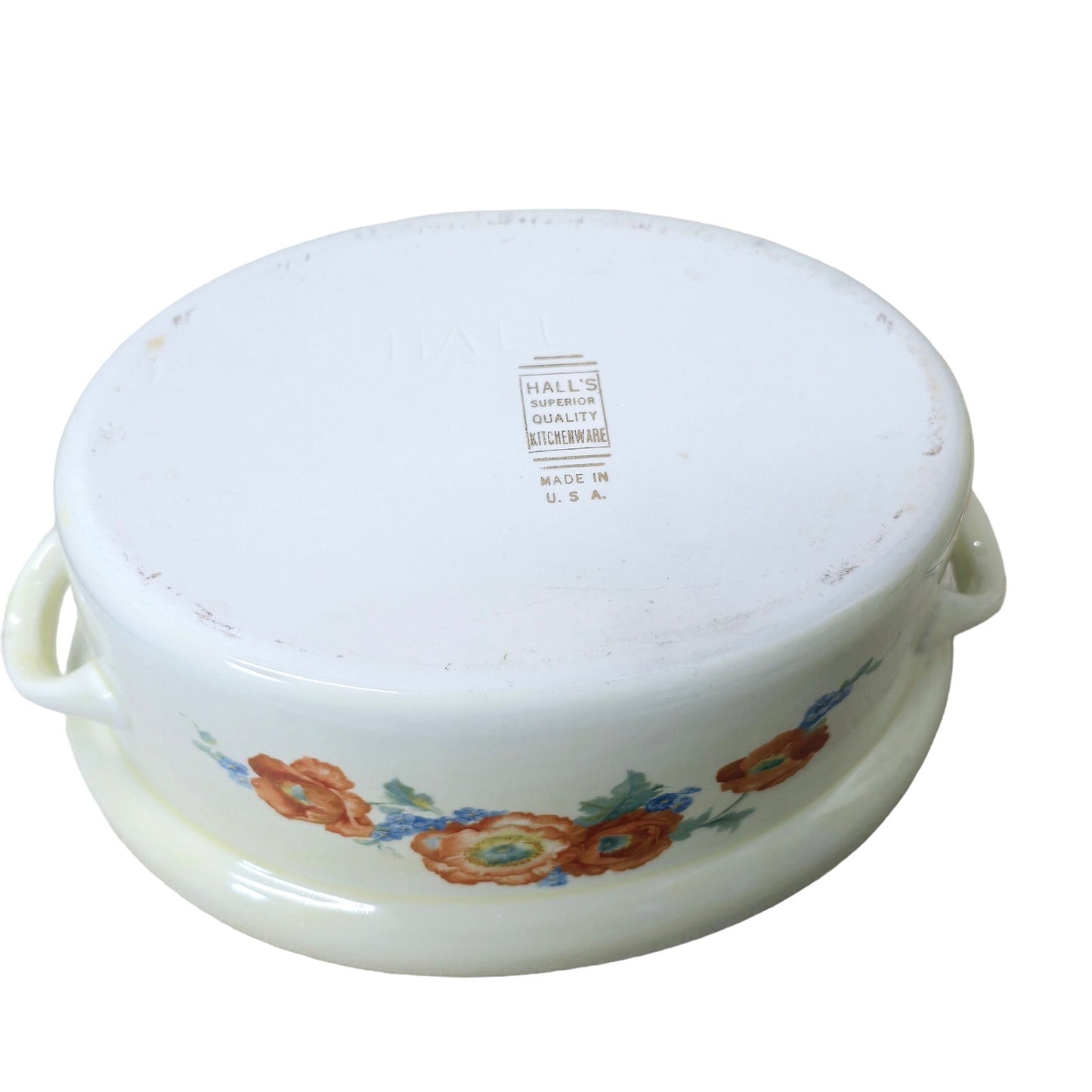 Vtg Hall's Superior Kitchenware Oval Poppy Lidded Casserole Dish