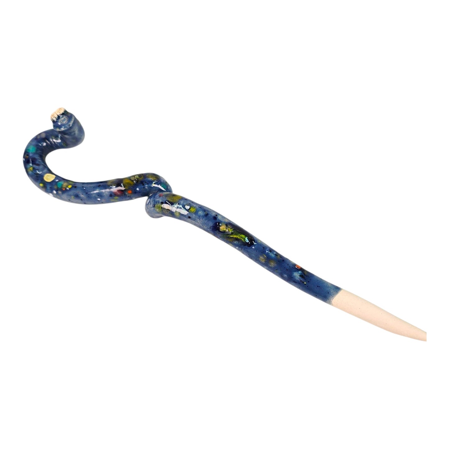 Adorable Worm Garden Stake Blue Pottery Worm Stake Whimsical Colorful Unique