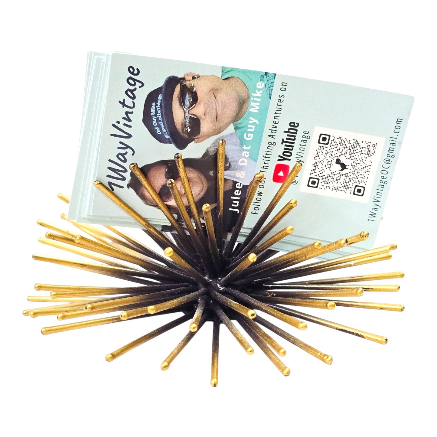 MCM Style Gold & Black Atomic Starburst Business Card Holder Sea Urchin Wall Art