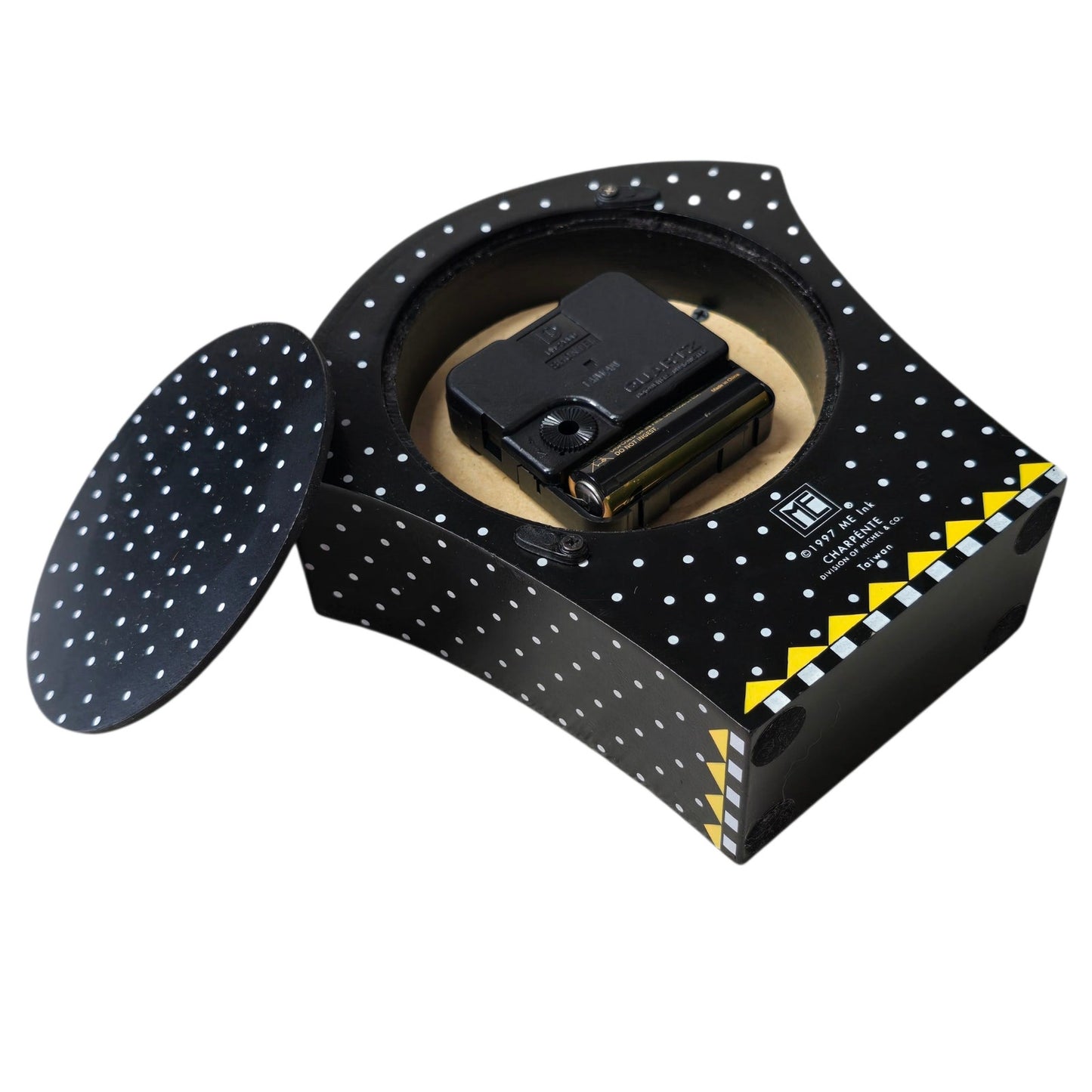 VTG 1997 RARE Mary Engelbreit Charpente Clock Black Polka Dot Flowers