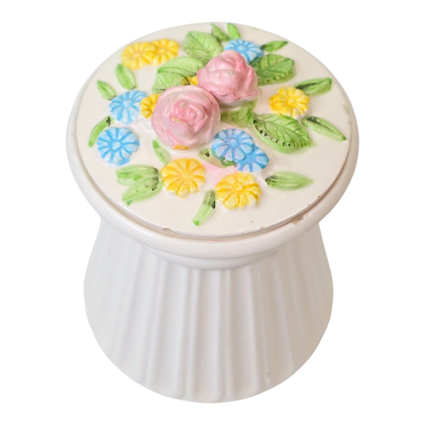 Vintage 1959 Holt Howard Spring Jar, Sugar Jar, Pink Yellow and Blue Flowers