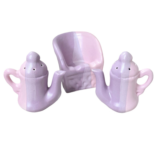 Vintage Teapot Salt & Pepper Set Pastel Teapot Ceramic Hand-Painted Colorblocked