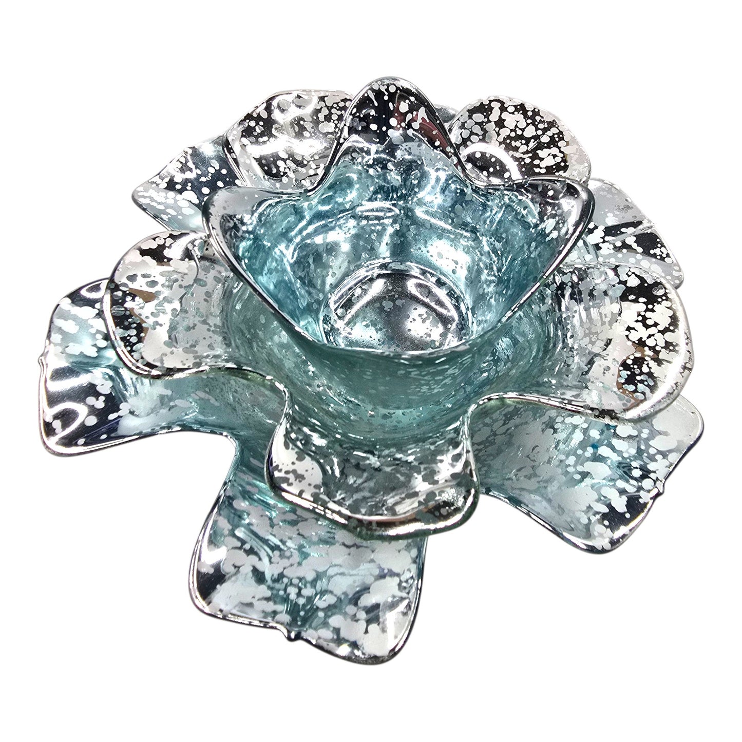 Aqua Silver Mercury Glass Lotus Bowl Glam Candle Holder Centerpiece Decor