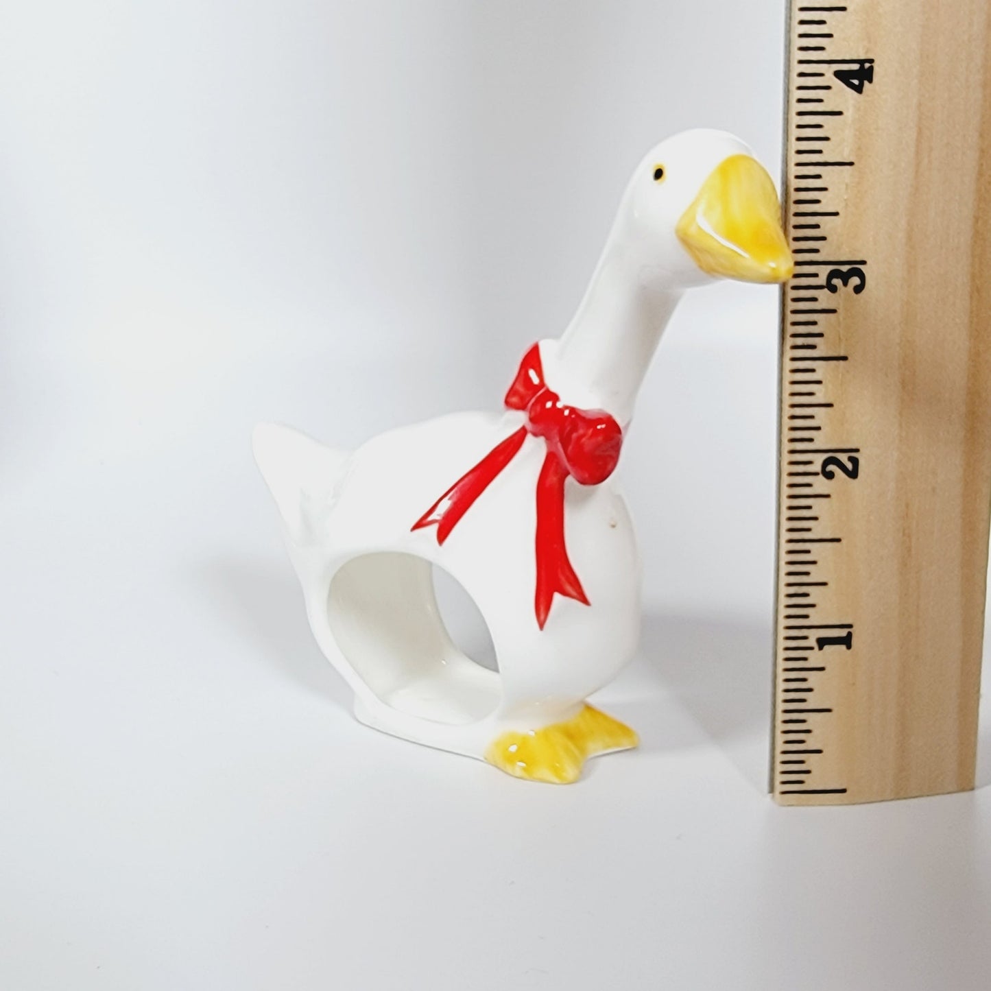 Set of 10 Vintage Geese Napkin Rings Holders, Red Ribbon Goose, Cottage Core