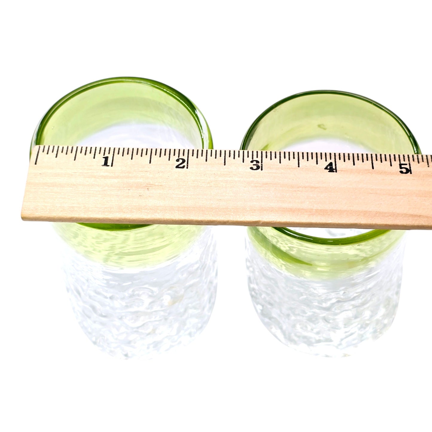 Set of 2 Hand Blown Textured Glassed Tumblers with Green Trim