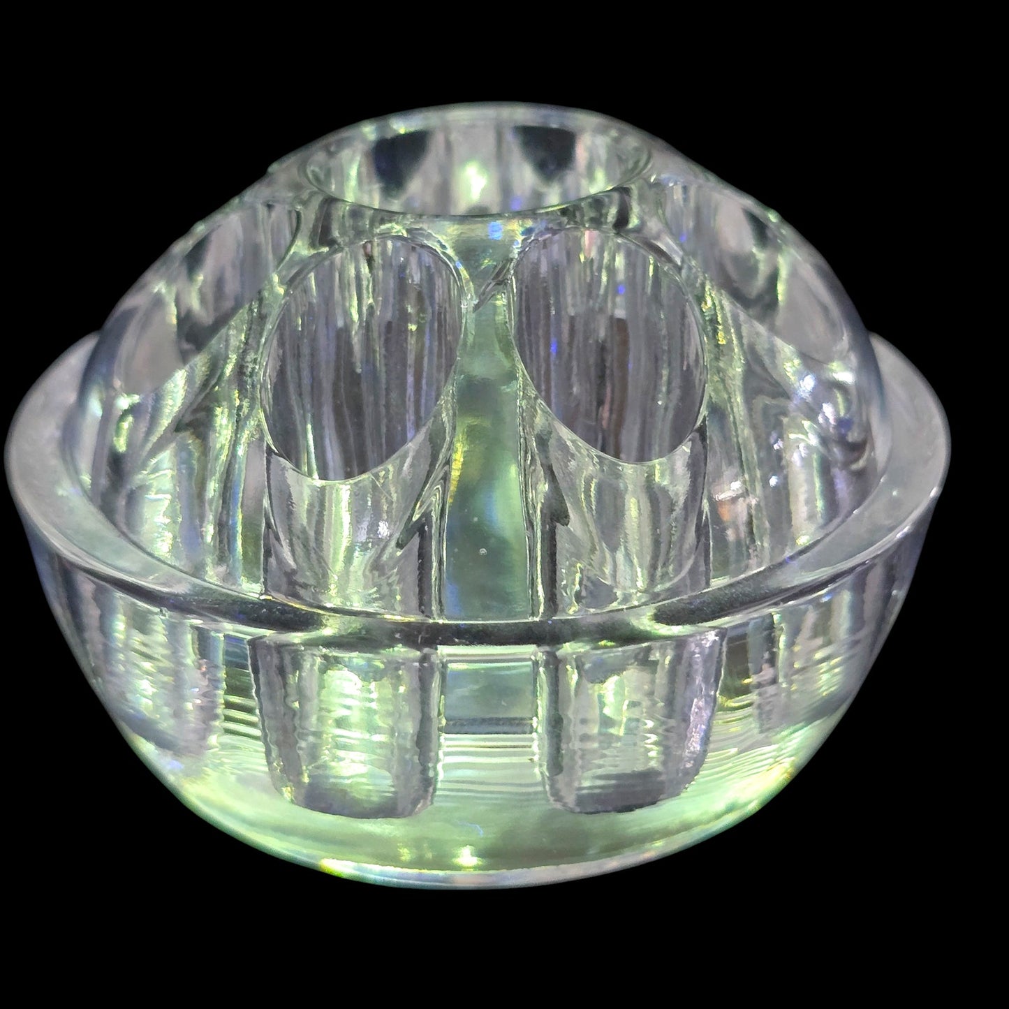 Vintage Domed Glass Flower Frog, 9 Holes, Lightly Glowy, 3" W