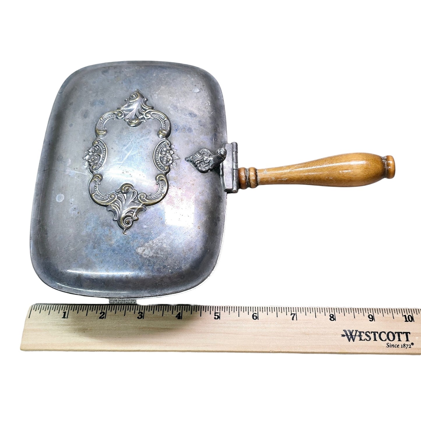 Vtg Silverplate Baroque by Wallace Silent Butler Crumb Butler Footed Wood Handle 276