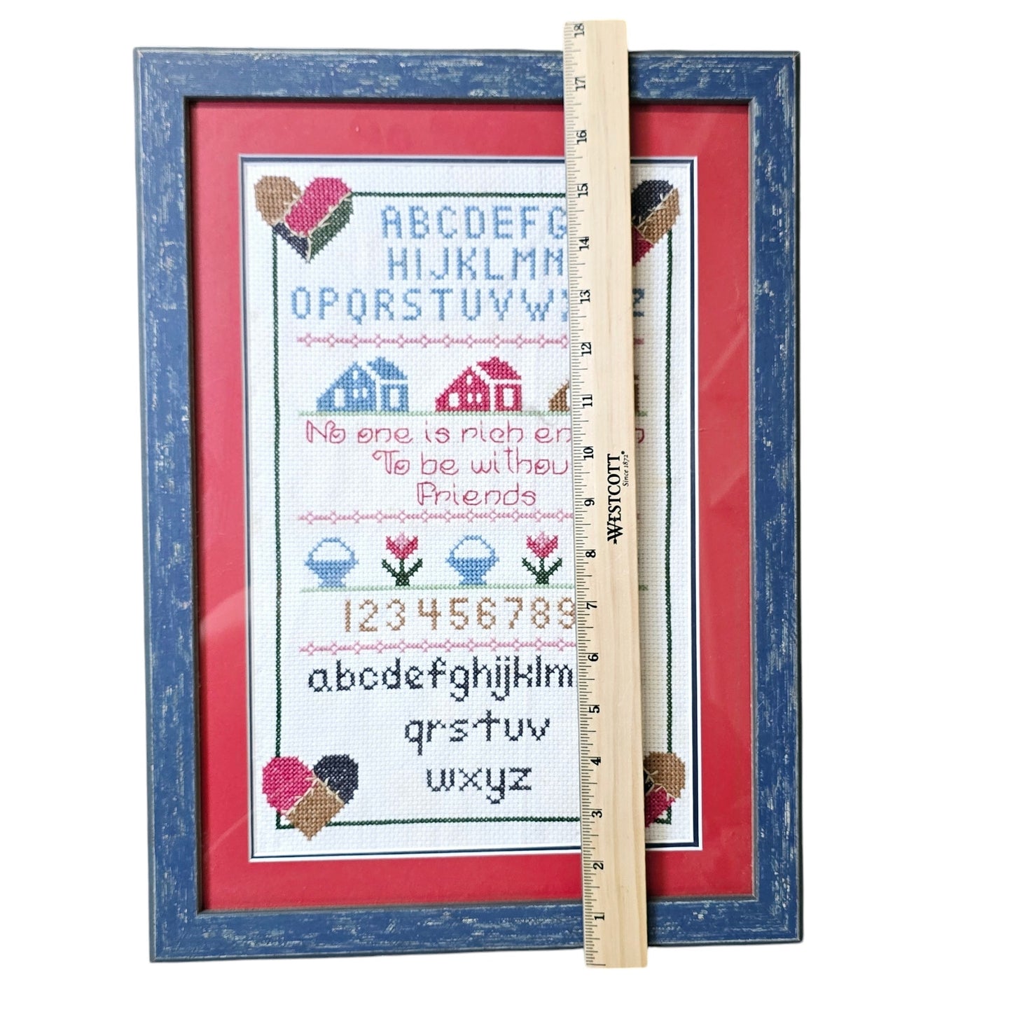Vtg Alphabet Cross Stitch No One Is Rich Enough To Be Without Friends Completed