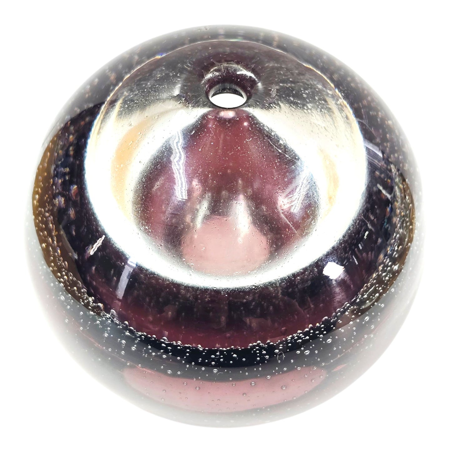 Polish Art Glass Orb Oil Lamp Paperweight Purple Glass Control Bubbles