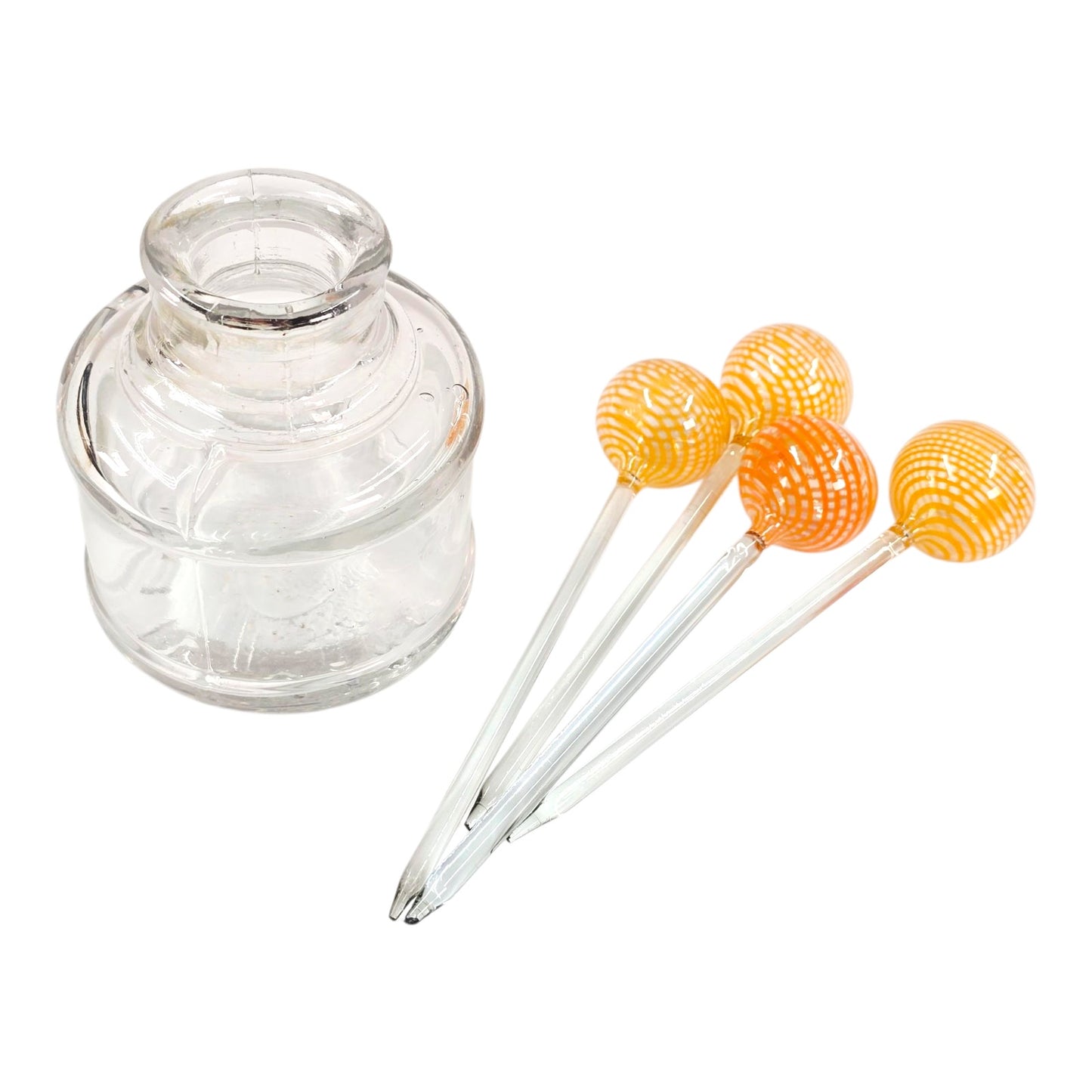 Vintage Set of 4 Hand-Blown Glass Cocktail Stick Stirrers Striped Art Glass