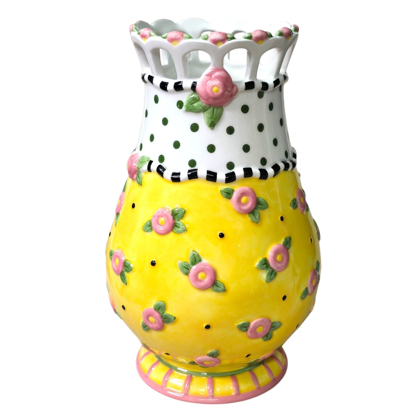 2000 Mary Engelbreit Rhapsody Vase Yellow Pink Flowers