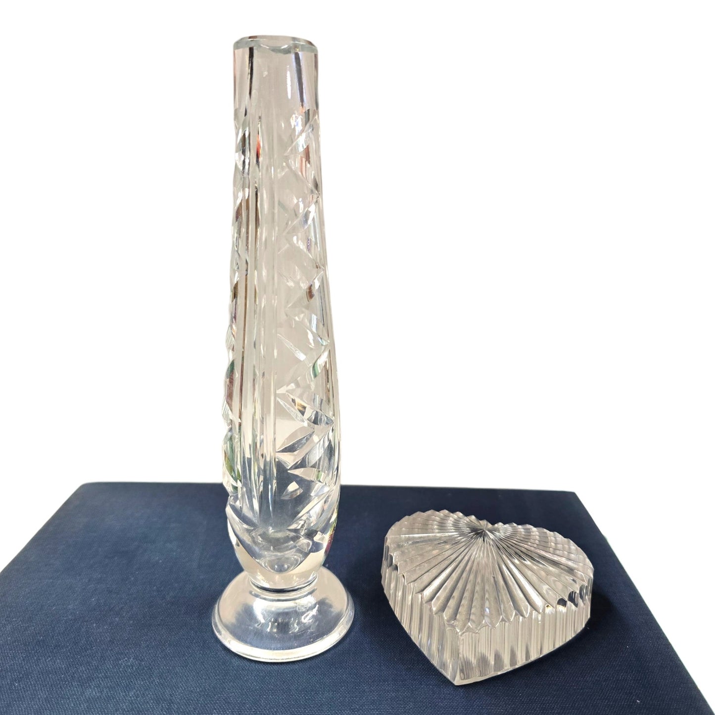 (Saved for Customer) Waterford Lismore Bud Vase and Crystal Heart Ridged Paperweight