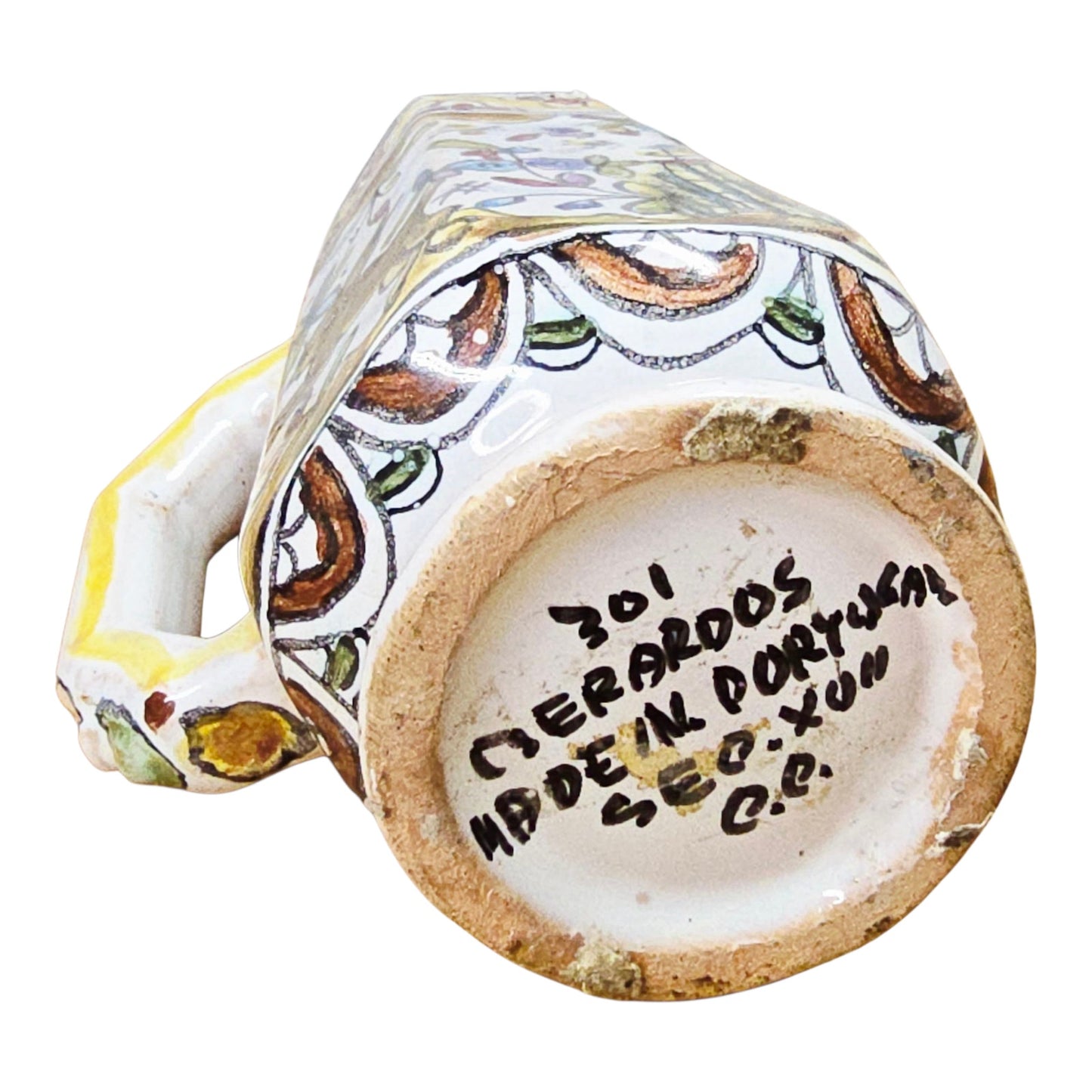 Gerardos Portugal Hand Painted Majolica Creamer Pitcher Deer Rabbit Floral 4.25"