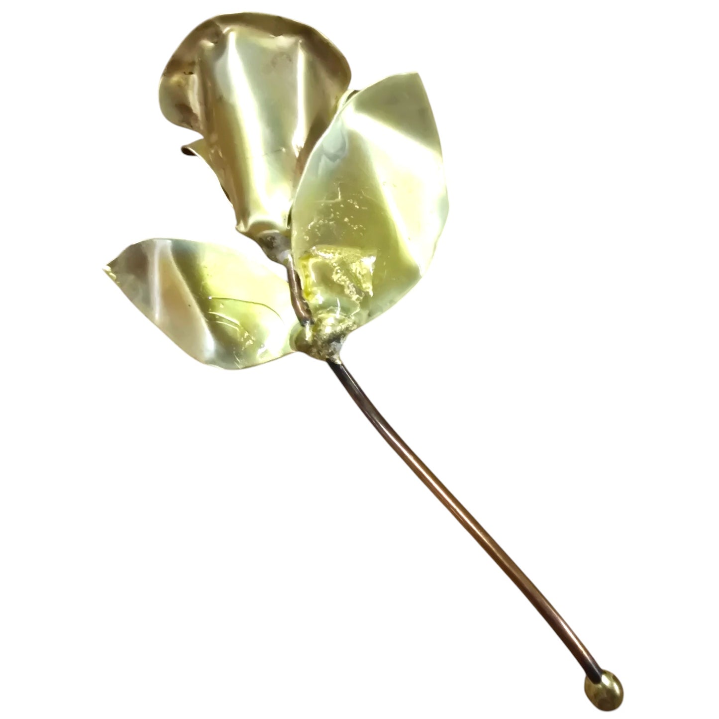 Vintage Gold Tone Handmade Metal Rose 5" L