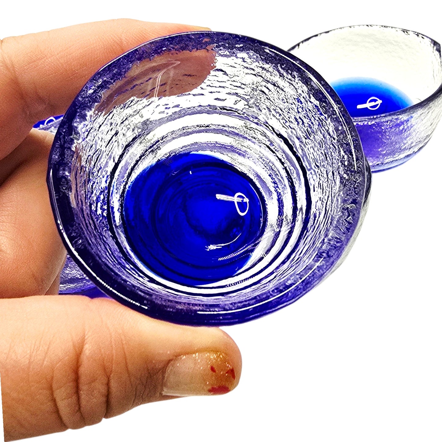 6 Bormioli Rocco Hand Blown Open Salts / Sauce Dishes Italian Cobalt Blue Glass