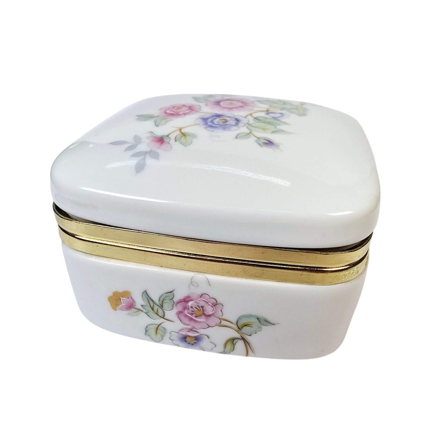 Rounded Square Floral Trinket Box Made in Japan