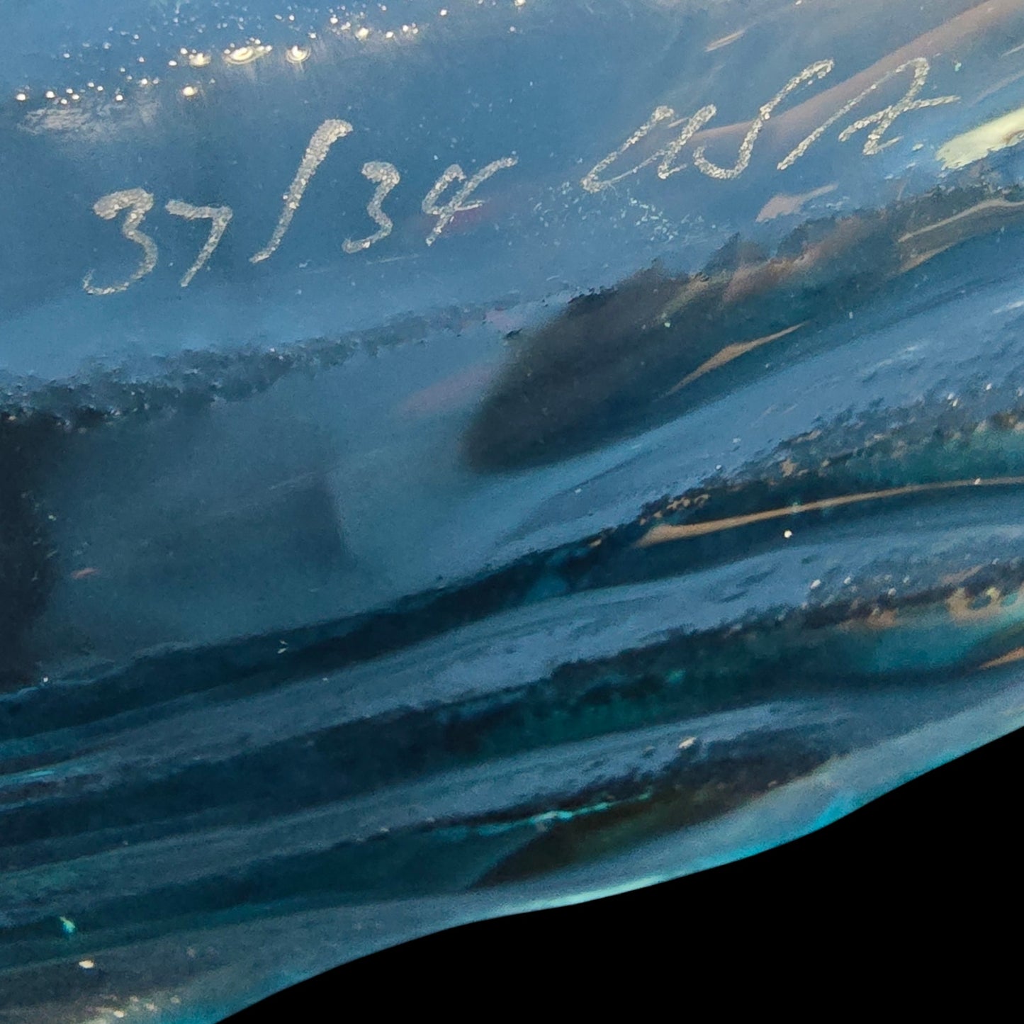 Annieglass Signed, Numbered, Oval Platter, Leaf Dish Handcrafted Artisan Glass Made in USA, Textured Ribbed Glass