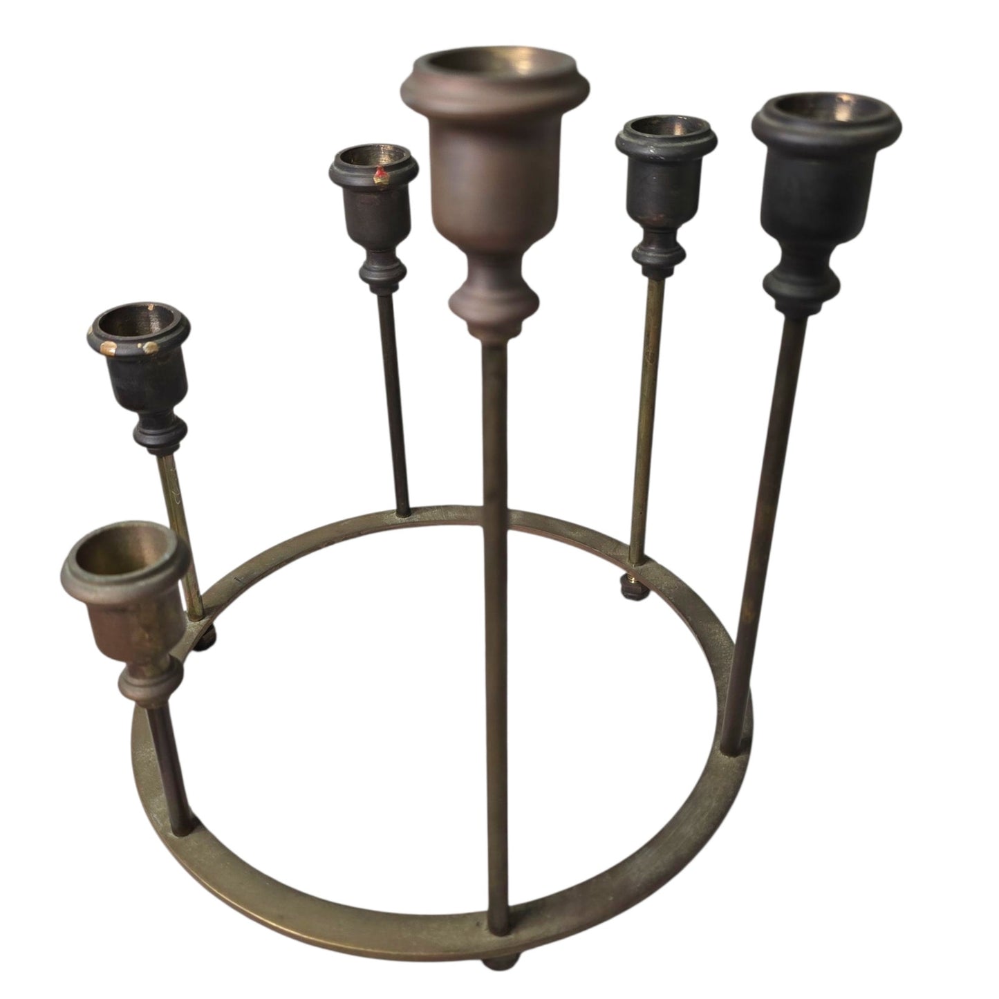MCM 6 Taper Brass Candle Holder Modernist Sculpture Danish Brutalist Geometric