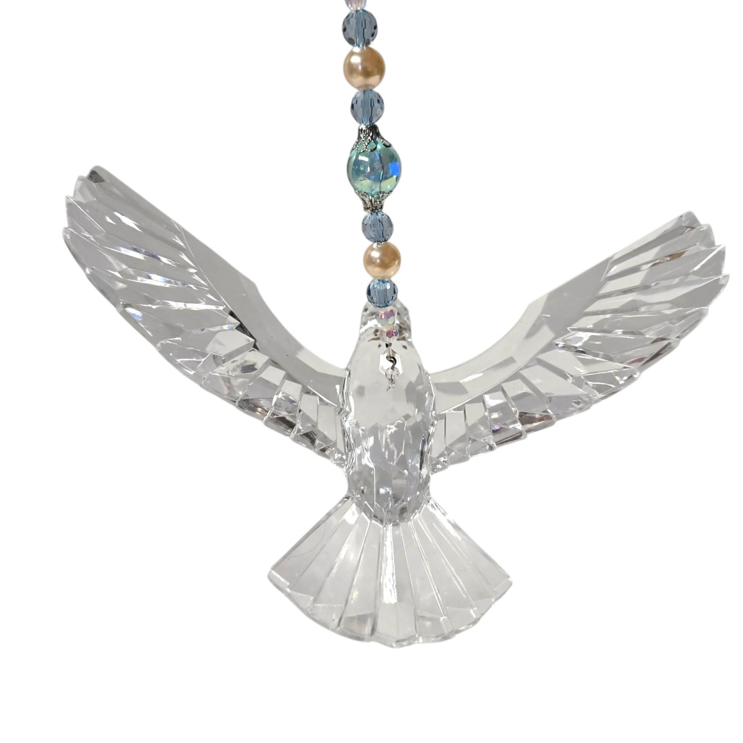 Acrylic Hanging Dove Carrying a Cross with Sparkly Beads, Christian Gift Hanging