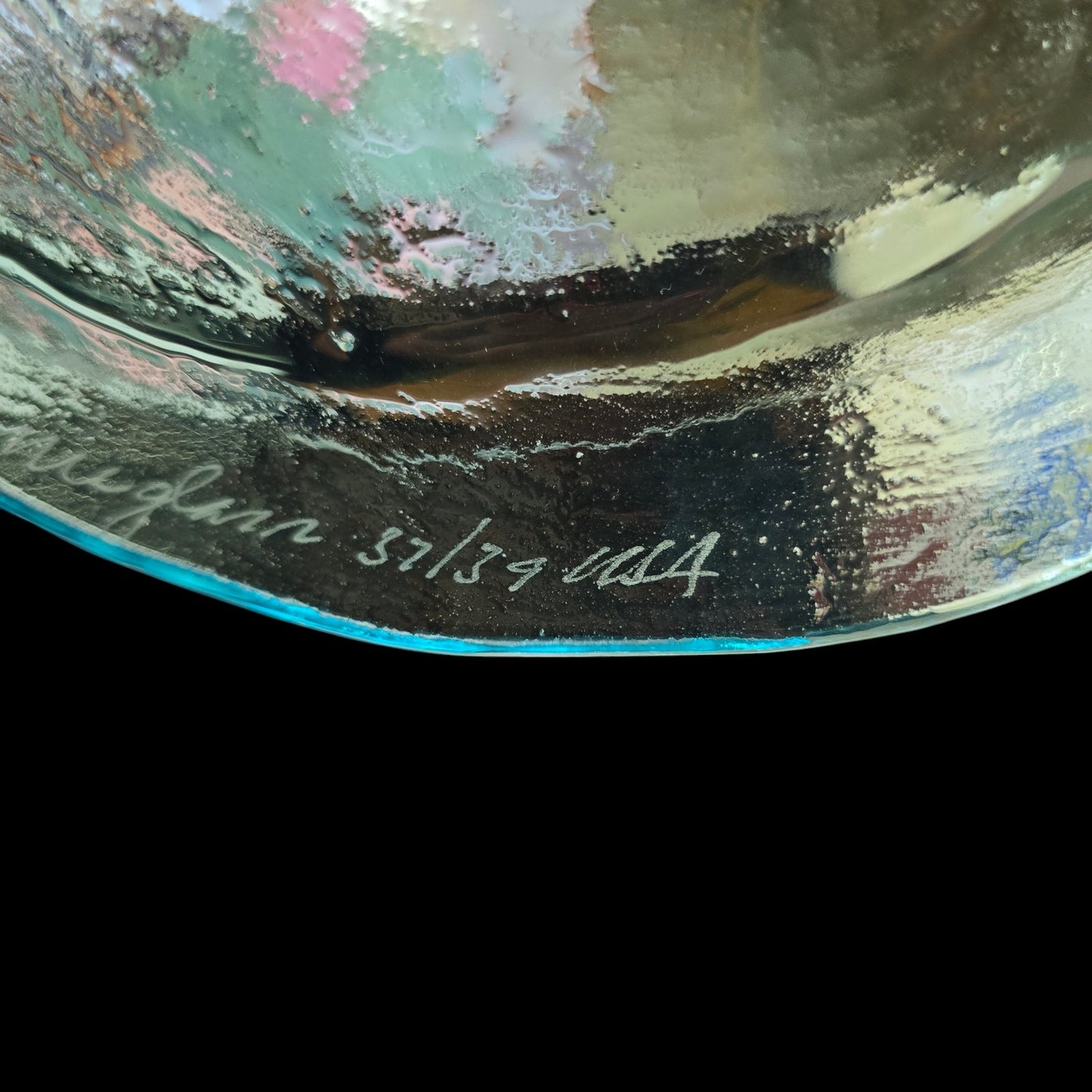 Annieglass Oval Platter, Leaf Dish Handcrafted Artisan Glass Made in USA, Textured Ribbed Glass