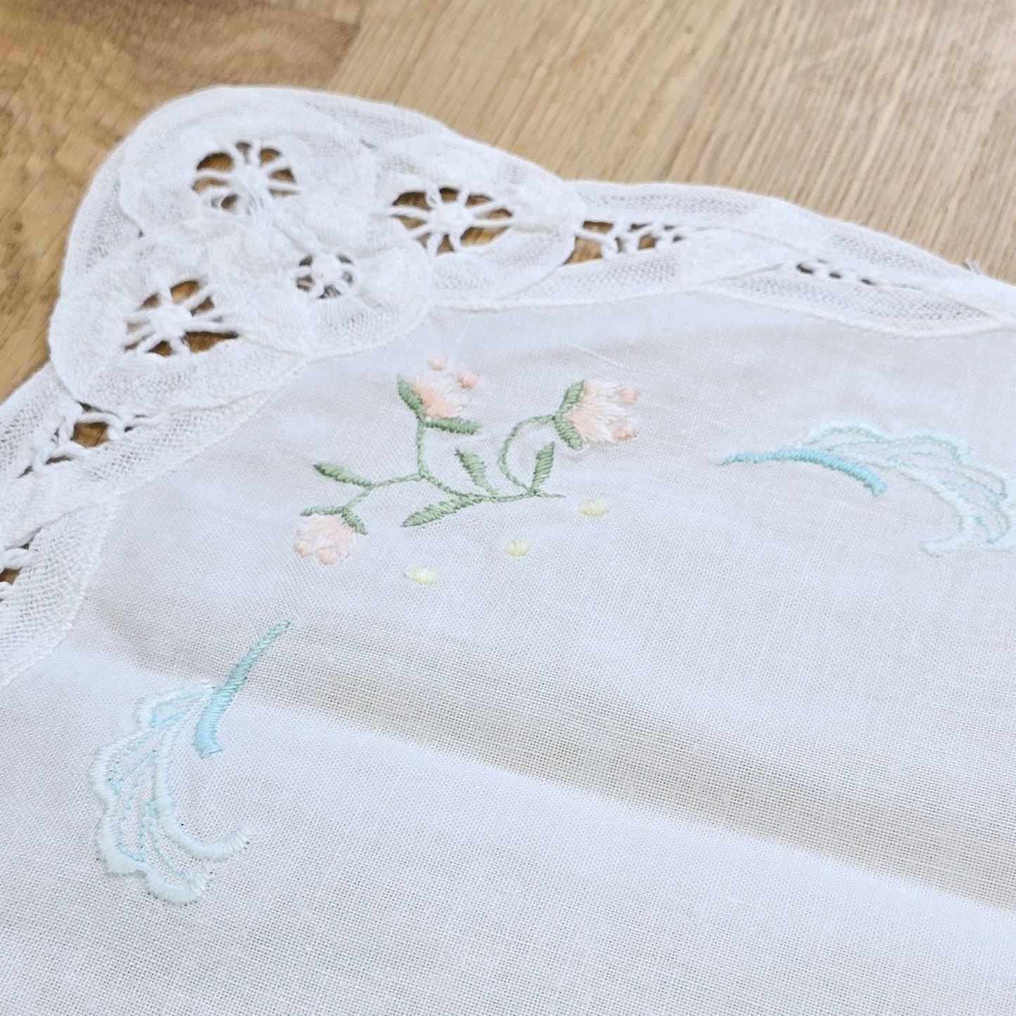 12 x 18" Lace Trim Floral Embroidered Table Mat, Hankerchief