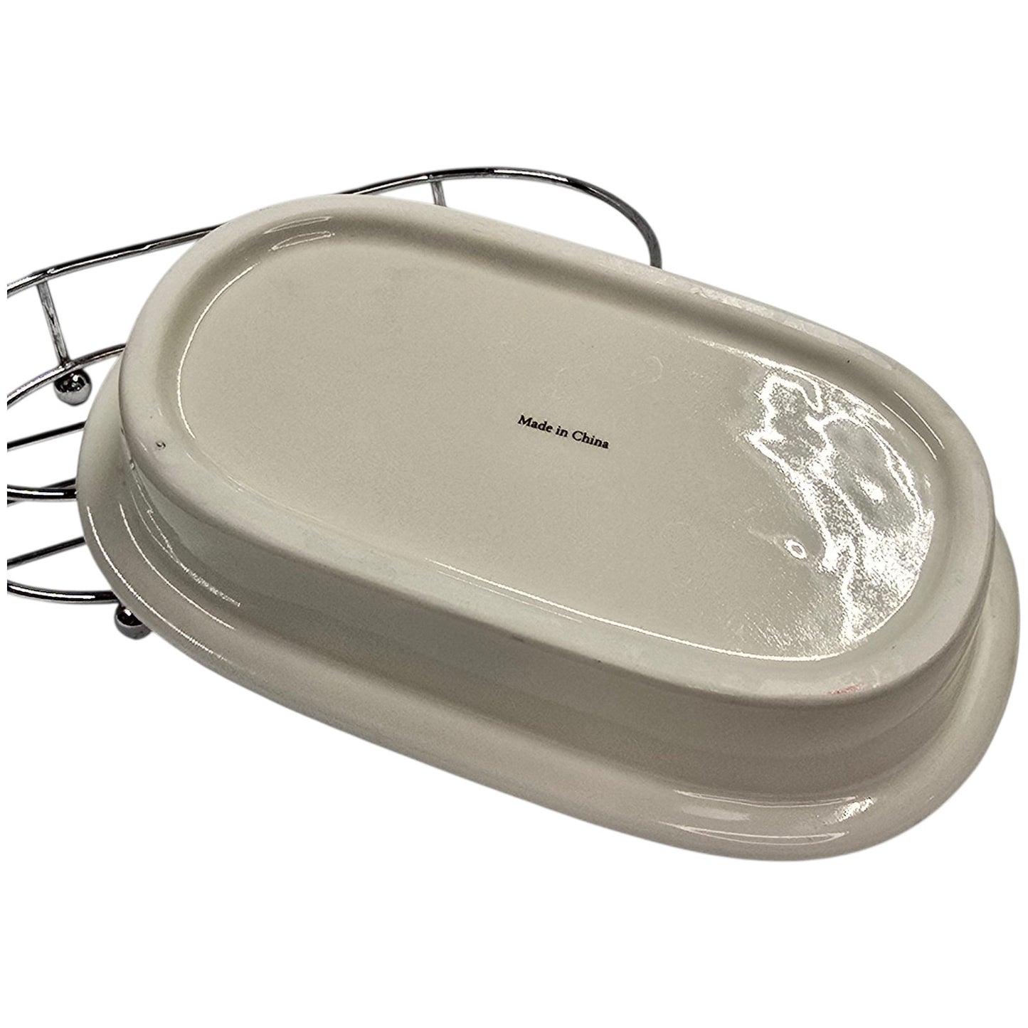 Vintage Crabtree & Evelyn London Ceramic Soap Dish with Chrome Wire Stand