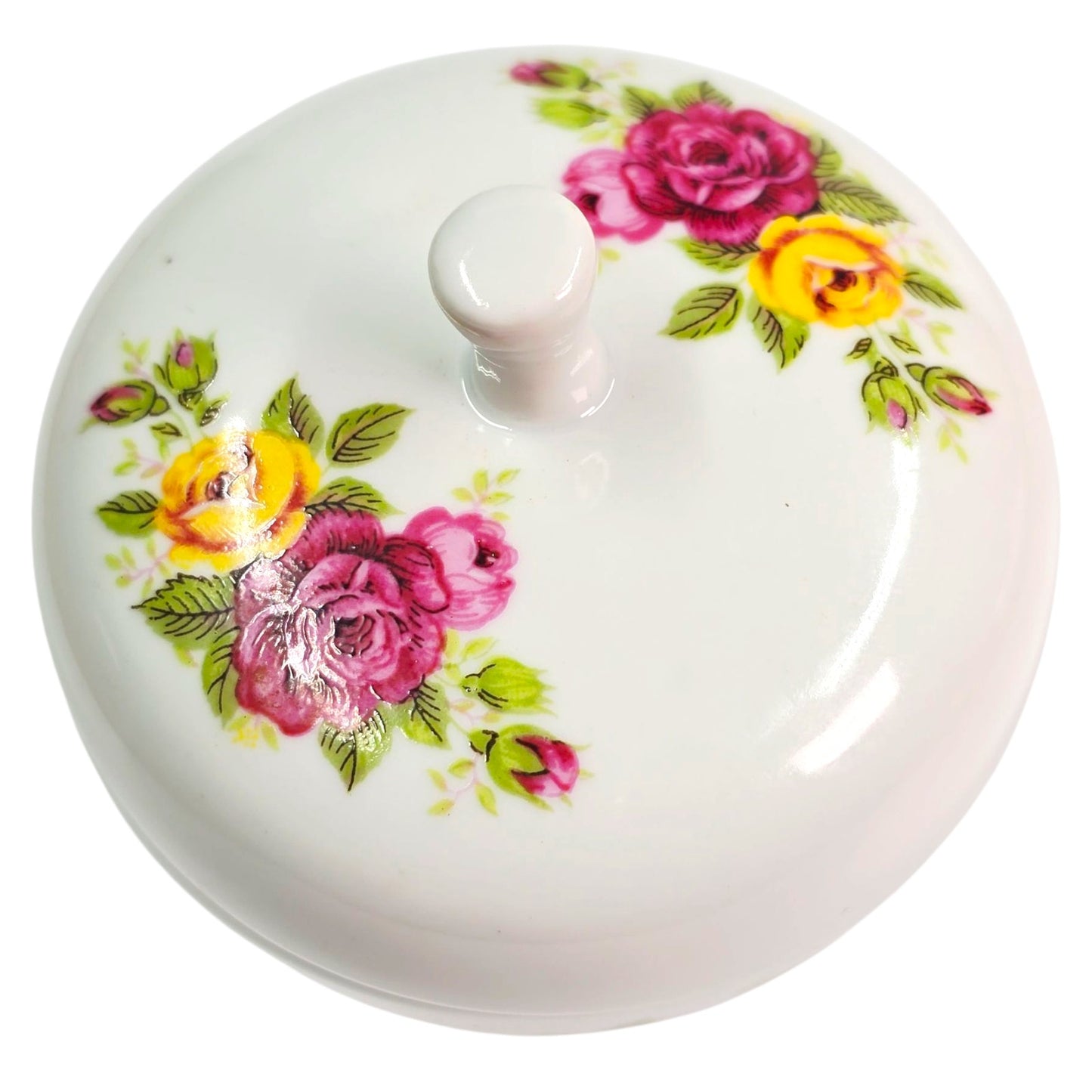 Vintage Porcelain Apple Trinket Box Jewelry Box Lidded Rose Floral Flowers