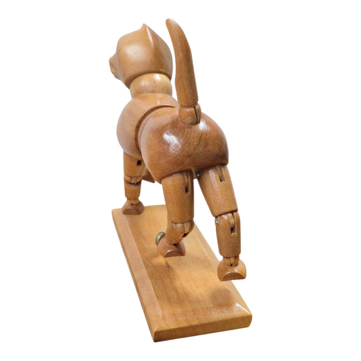 Vintage Articulated Wooden Cat Model Artist Mannequin Figurine Poseable on Stand