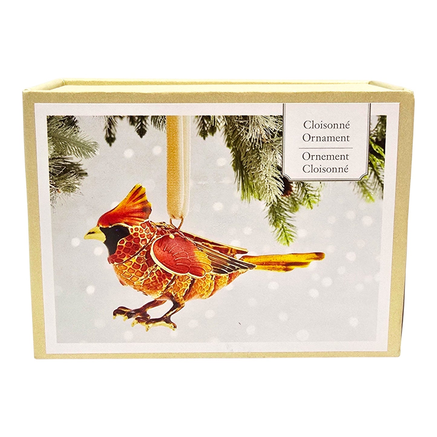 Vtg Pier 1 Cloisonné Cardinal Bird Ornament Red Gold Enamel Holiday Boxed