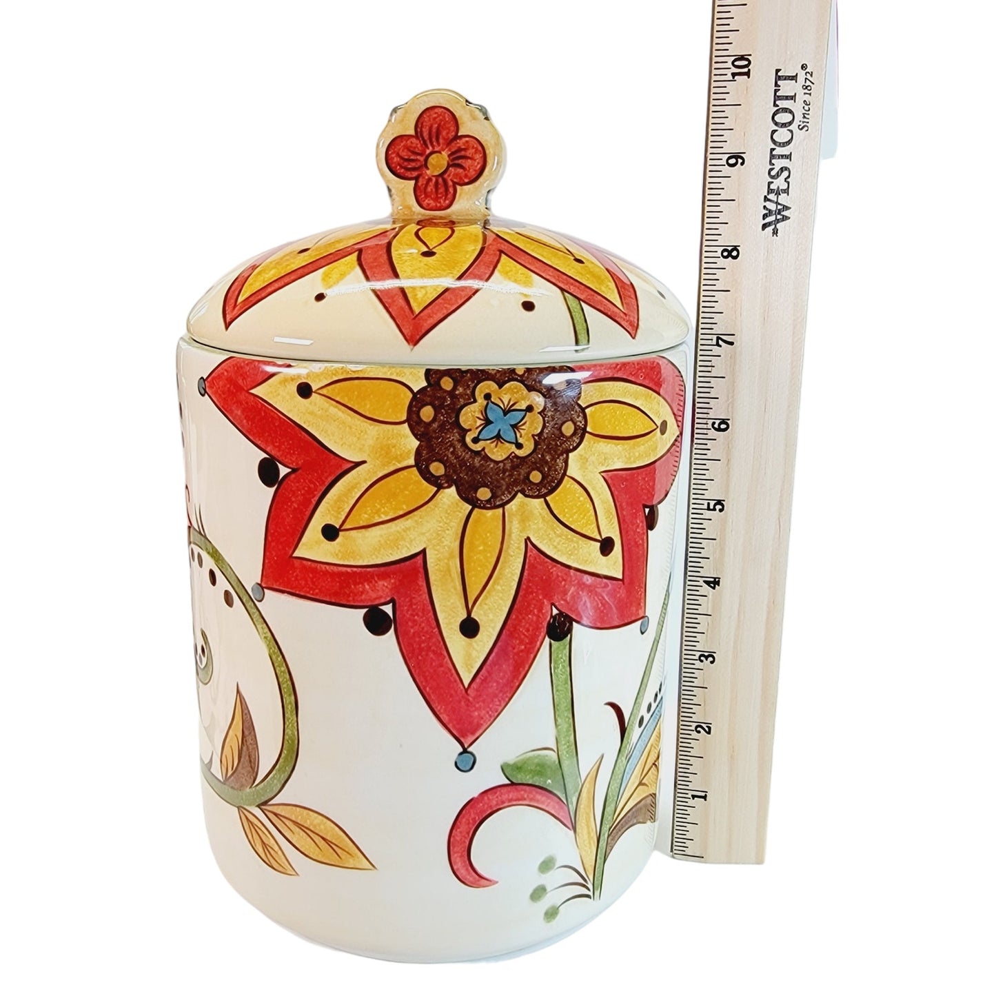Vintage Pier 1 Carynthum Cookie Jar & Lid Hand-Painted Earthenware 10"