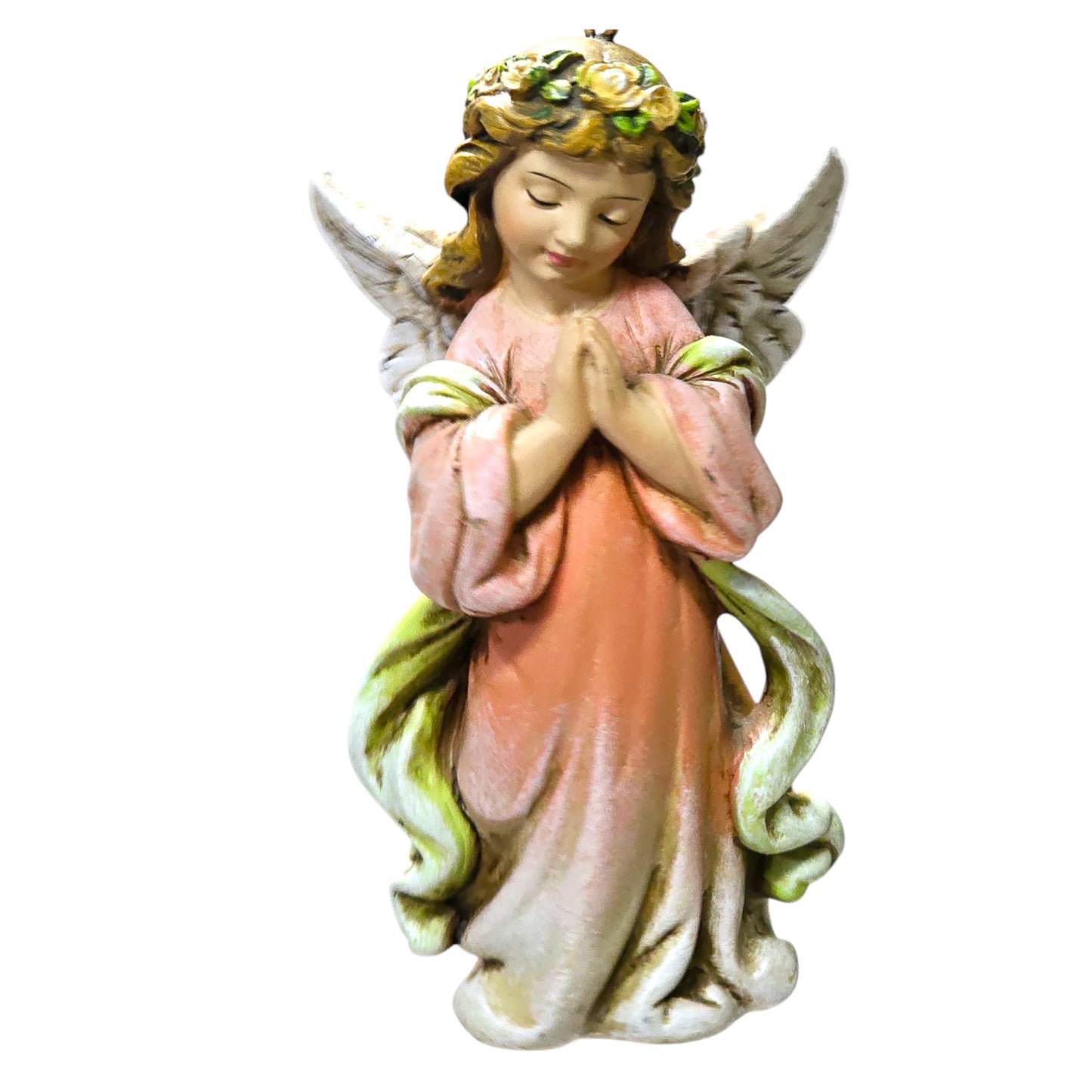 Vintage Napco Little Girl Angel Ornament, Hand-Painted Resin