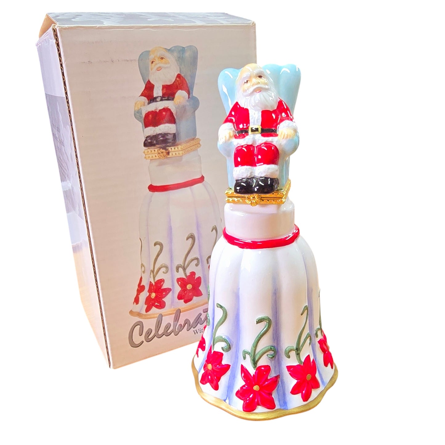 Resting Santa Hinged Box Bell, Ceramic Santa Trinket Box