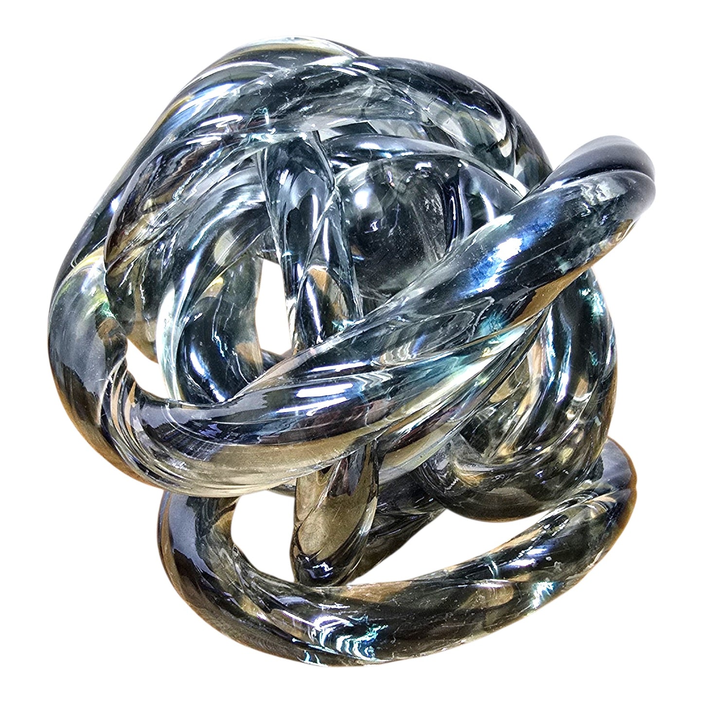Iridescent Glass Infinity Knot Sculpture Twist Loop Orb Modern Home Decor Blue
