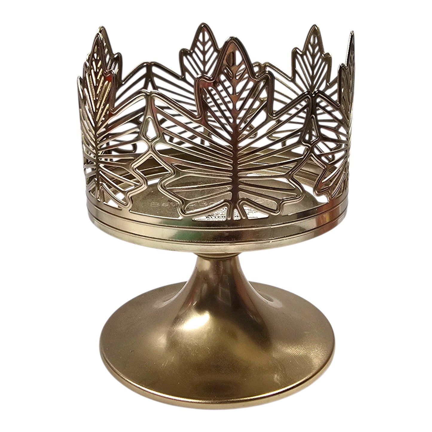Bath & Body Works Gold Pedestal Maple Leaf Candle Holder + Peach on Earth Candle