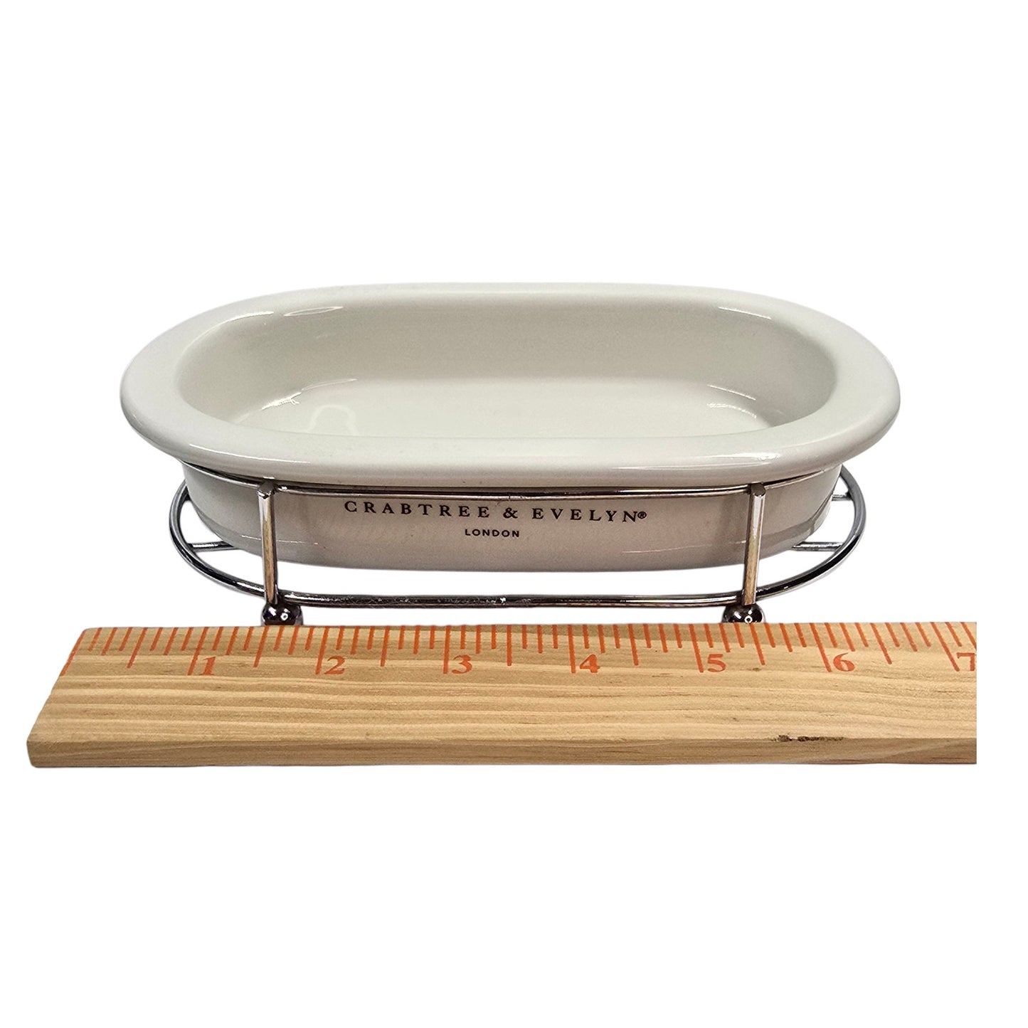 Vintage Crabtree & Evelyn London Ceramic Soap Dish with Chrome Wire Stand