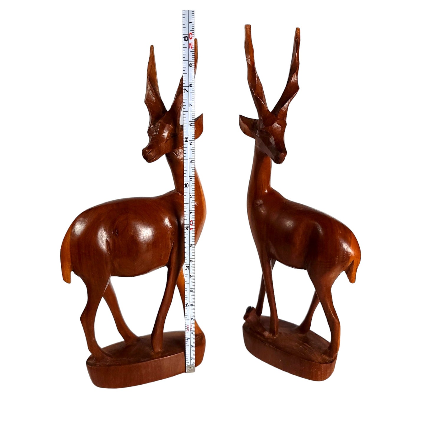 Set of 2 Vintage Hand-Carved Wooden Antelopes, Figurines African Art Kenya FLAW