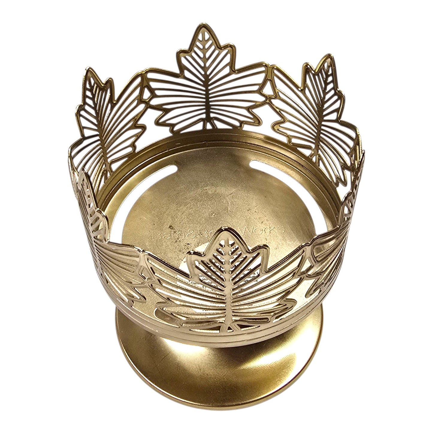 Bath & Body Works Gold Pedestal Maple Leaf Candle Holder + Peach on Earth Candle