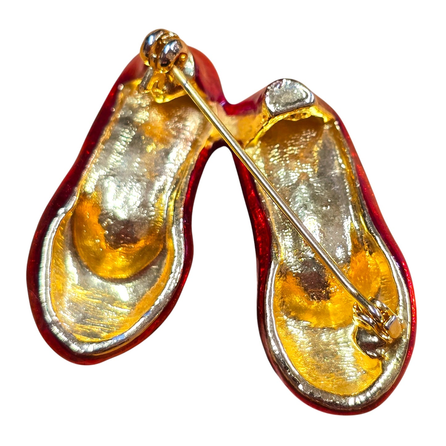 AS IS Ruby Slippers Red Enamel Rhinestone Accents Bow Red Shoes Pin Brooch Jewelry