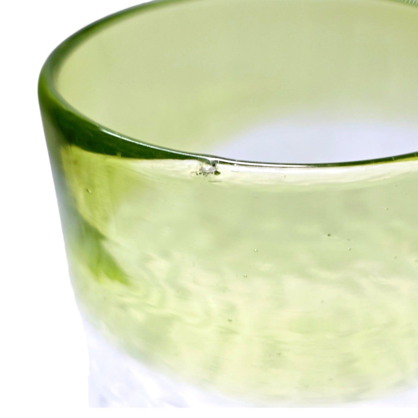 Set of 2 Hand Blown Textured Glassed Tumblers with Green Trim