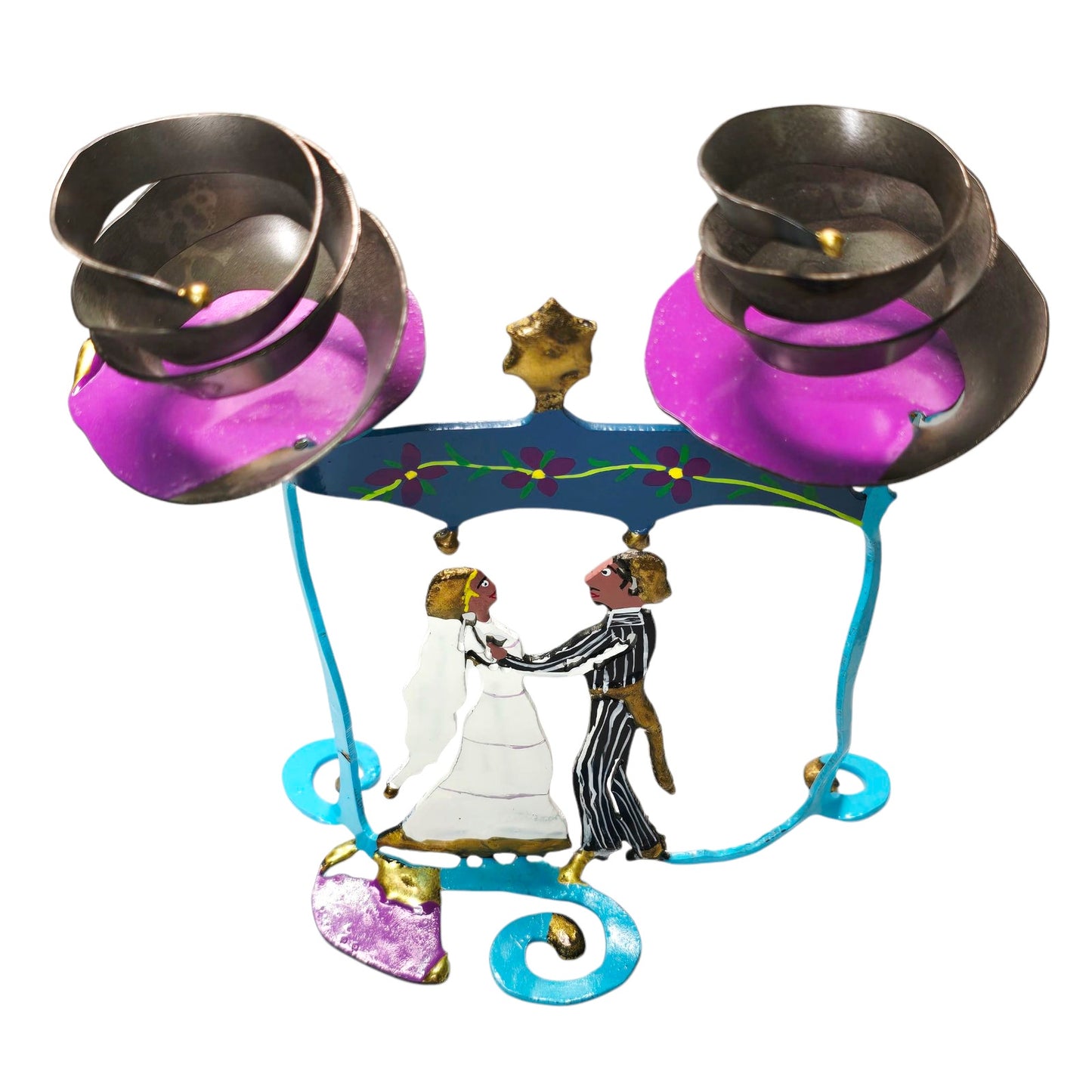Piper Strong Enameled Metal Sculpture, Metal with Brass Dancing Man Woman Bride Groom Wedding