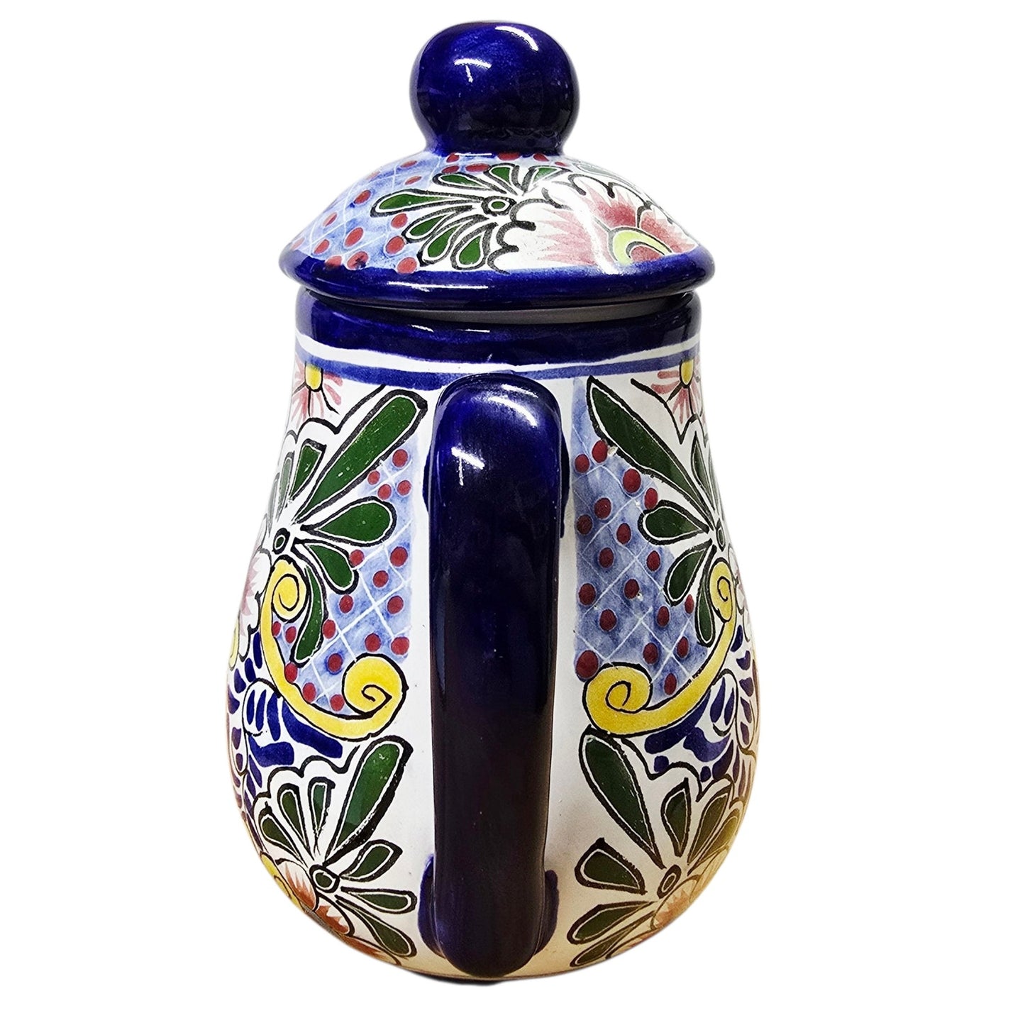 Talavera Teapot Coffee Pot Signed Liceagui Mexico Lead Free Hand-Painted Cobalt