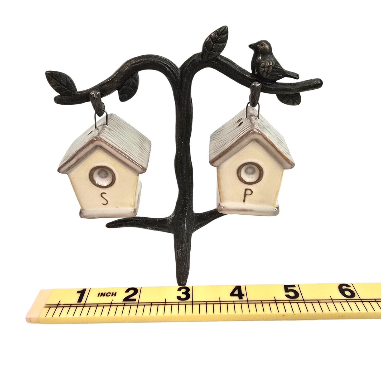 Pottery Barn Birdhouse Salt and Pepper Shakers Metal Display Tree