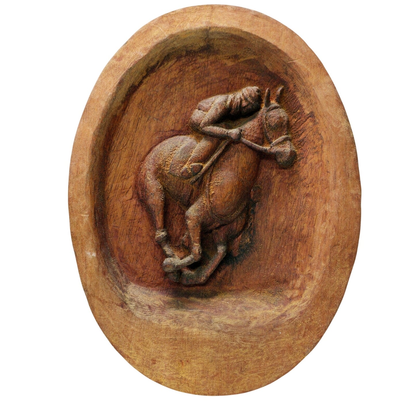 Vintage Rustic 1960's Ethiopian Wooden Horse and Rider in Motion Plaque Hand Carved