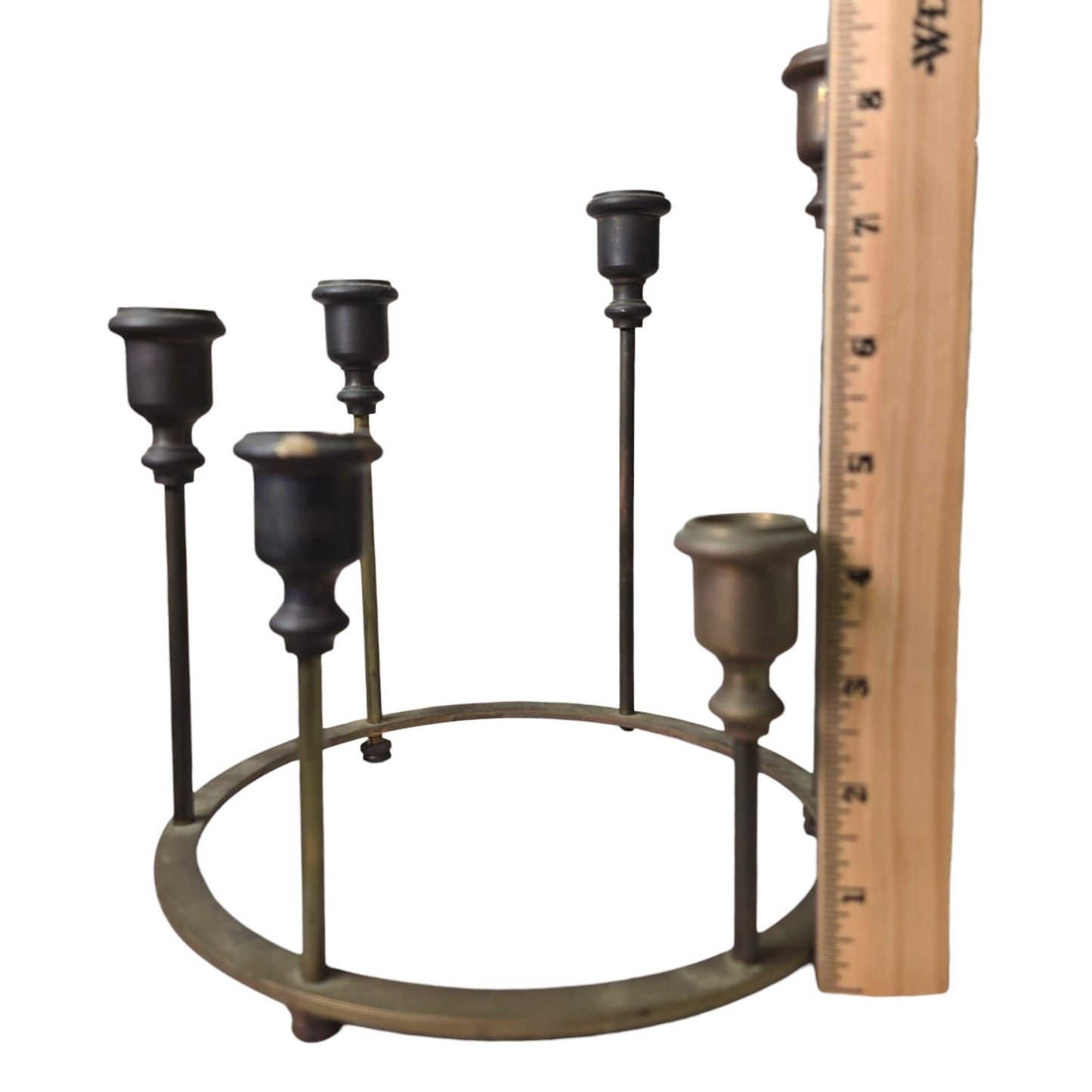 MCM 6 Taper Brass Candle Holder Modernist Sculpture Danish Brutalist Geometric
