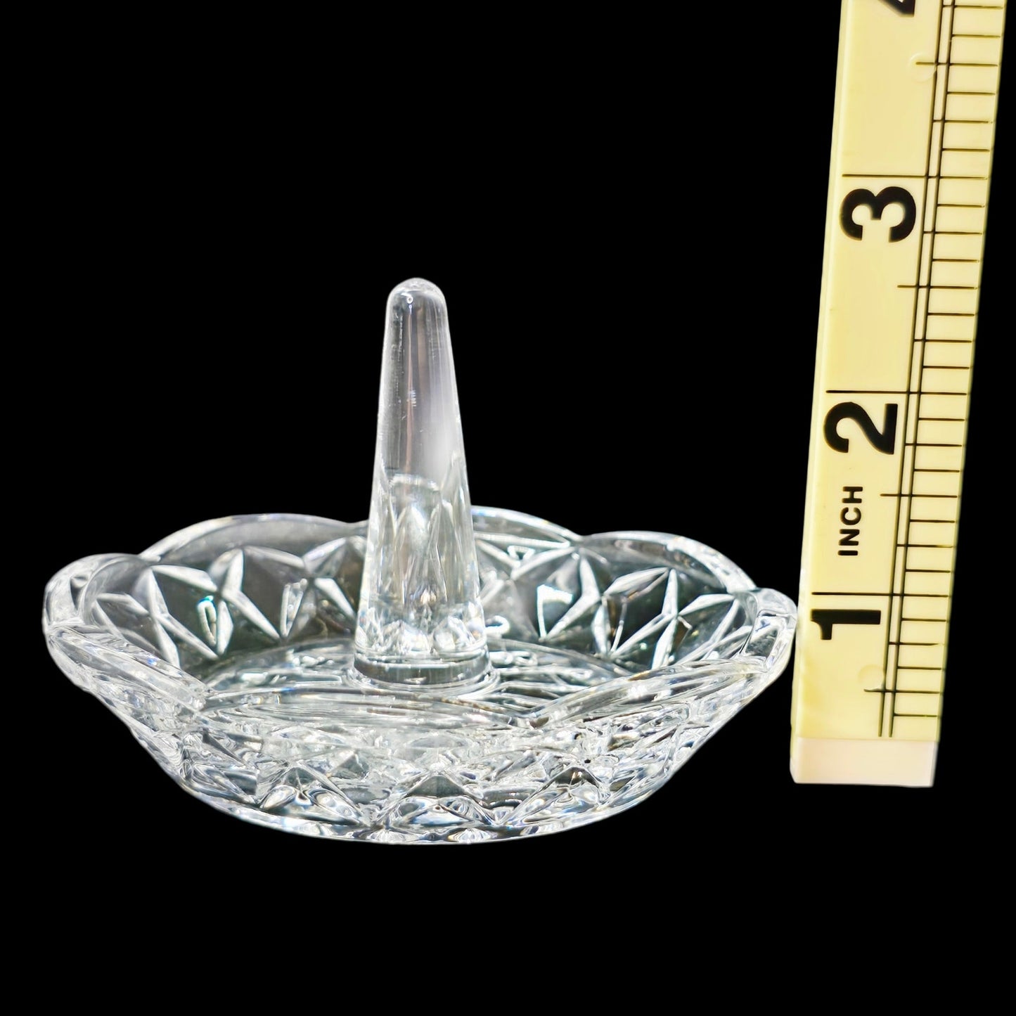 Vtg Vanity Pressed Glass Ring Holder Jewelry Dish Trinket Stand Diamond Pattern